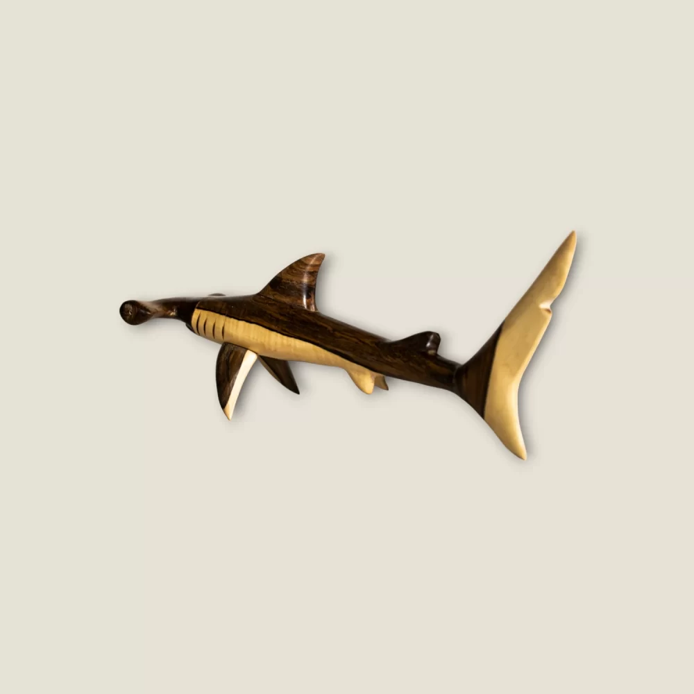 Hand-carved Wooden Hammerhead Shark Figurine – Unique Marine Decor