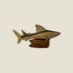 Hand-Carved Wooden Shark Mother and Calf Sculpture