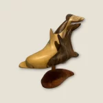 Hand-Carved Wooden Dolphin Mother and Calf Sculpture