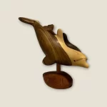 Hand-Carved Wooden Dolphin Mother and Calf Sculpture
