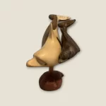 Hand-Carved Wooden Dolphin Mother and Calf Sculpture