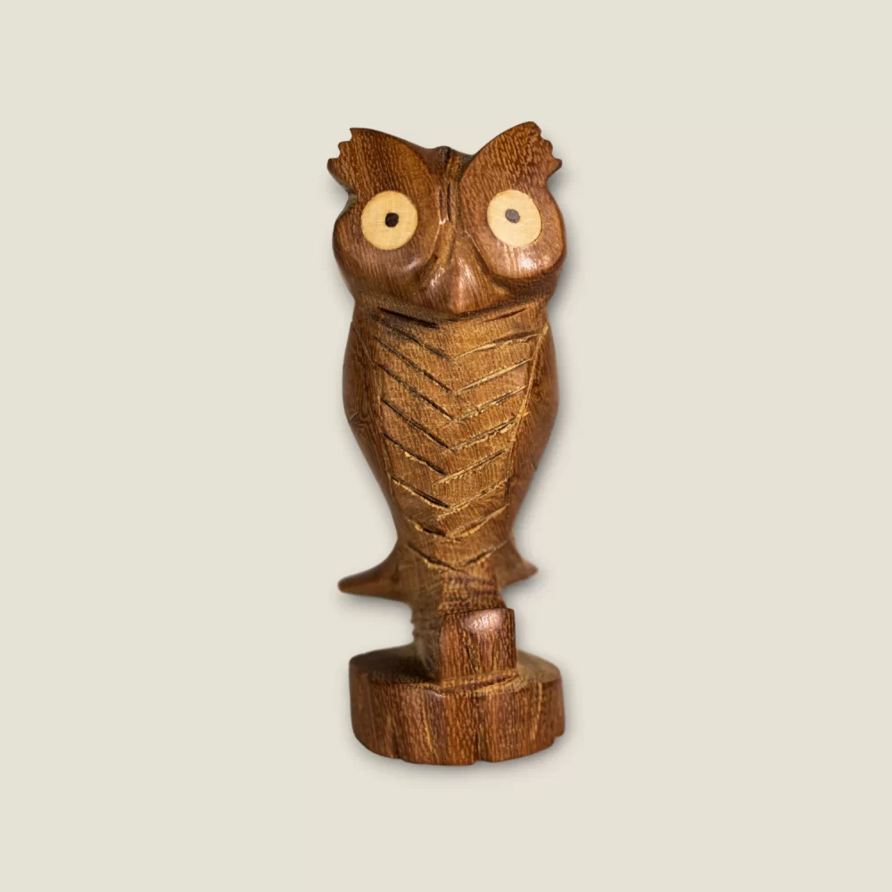 Hand-Carved Wooden Owl Figurine