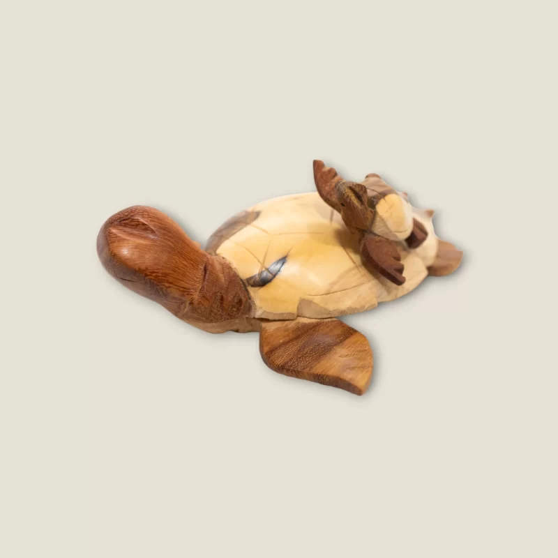 Hand-Carved Wooden Sea Turtle Sculpture