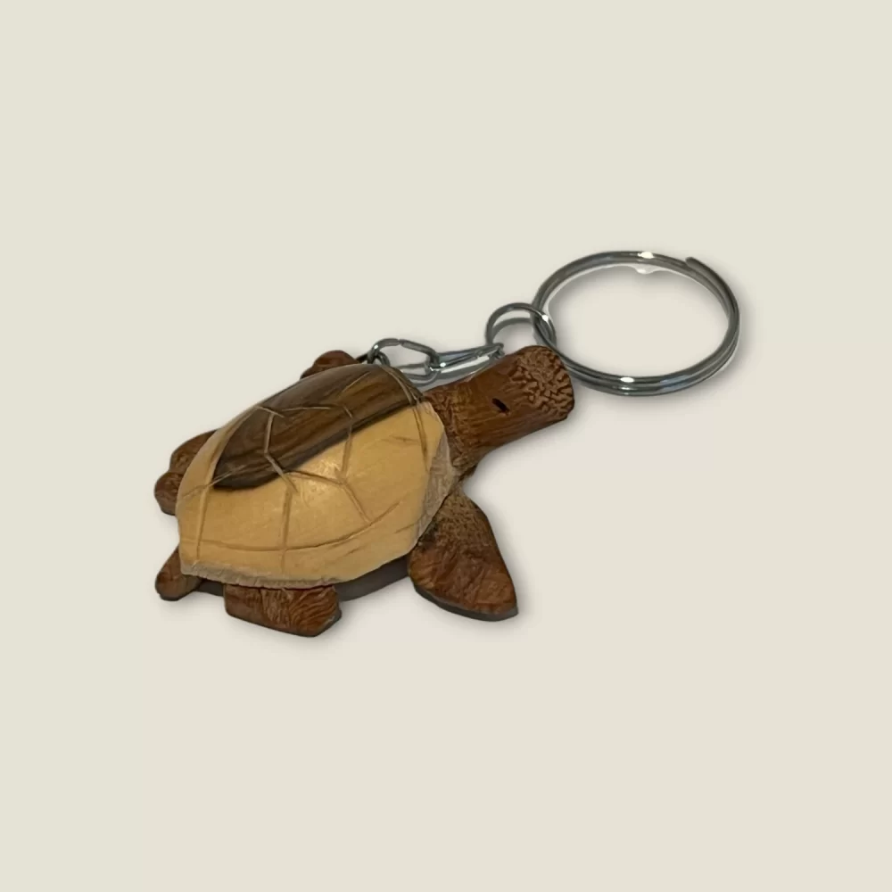 Hand-Carved Wooden Tortoise Keychain