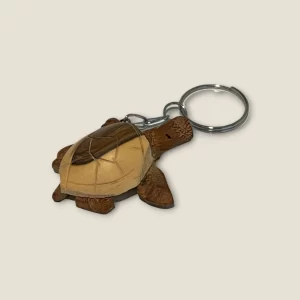 Hand-Carved Wooden Tortoise Keychain